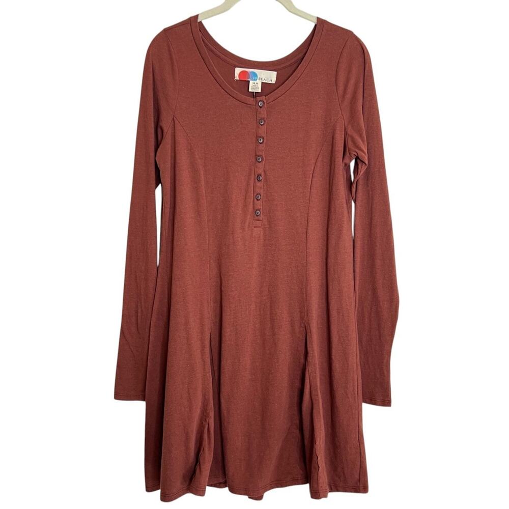 Free People Beach Miles Of Mini Dress Long Sleeve Henley Brown Size M Boho NEW